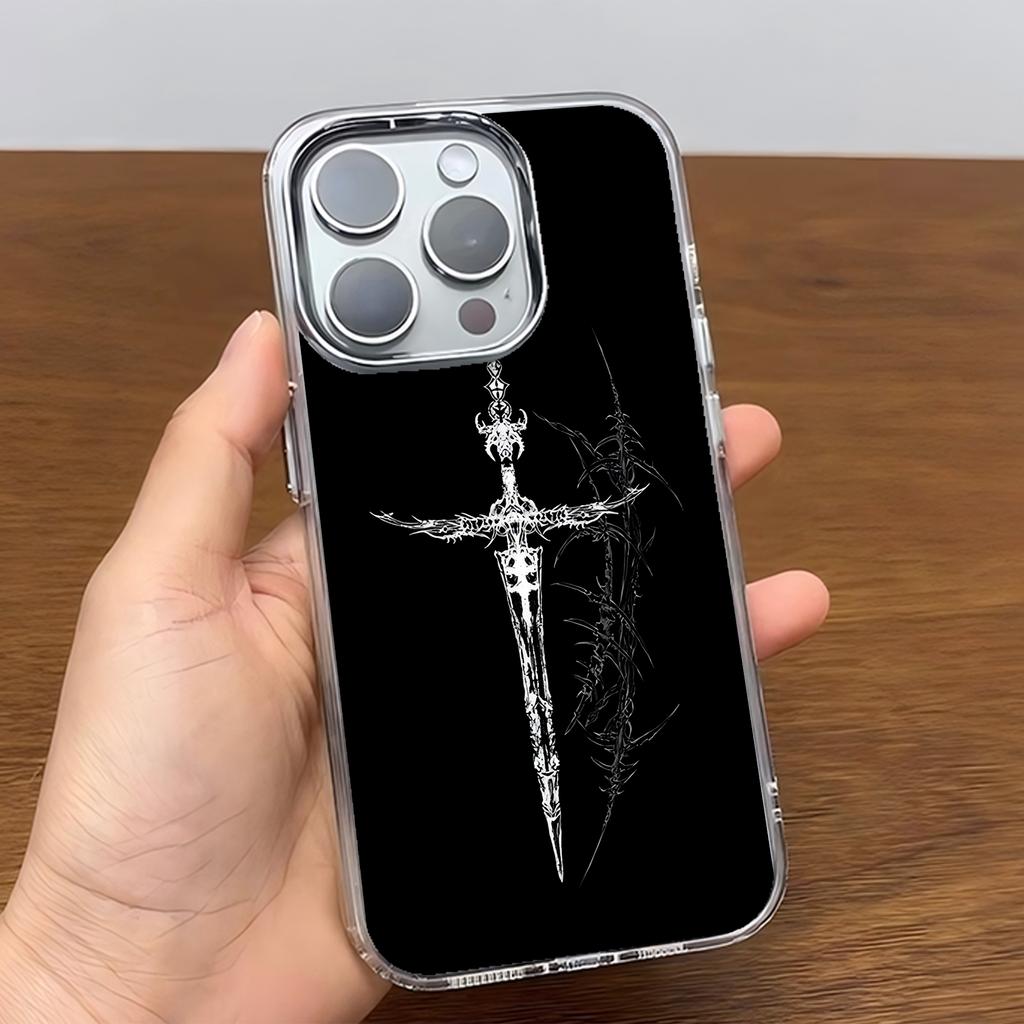Phone Case For iPhone 17 16e 16 15 14 13 12 11 Pro Max  8 7 Air Plus Transparent Soft Cover Gothic Cyber Sigil Cross
