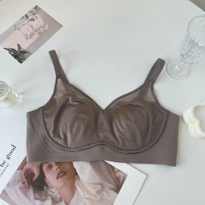 "Elegant French Satin Mesh Bra - Light, Anti-Sag, Wire-Free Design for All Sizes"
