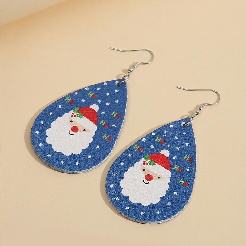 

Snowflake & Santa Teardrop Stud Earrings - Cute Blue Leather Design for Women