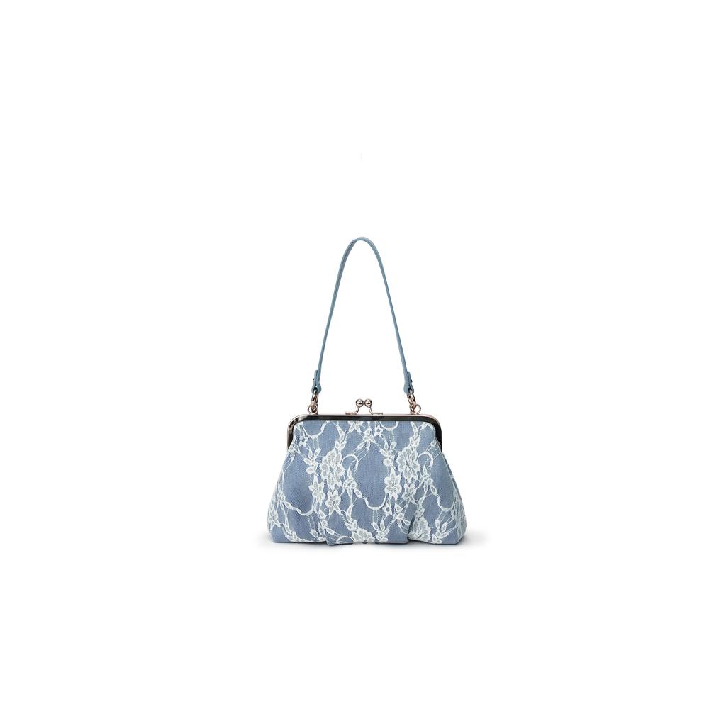 New Lee Fabric One Shoulder Handbag, Crossbody Bag Regular Women's Blue White Lace LE250032M-915