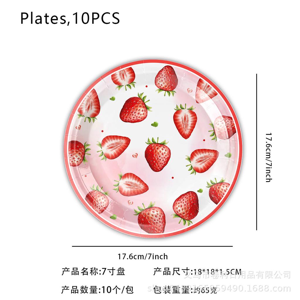 Strawberry Theme Party Paper Plate Balloon Picnic Plate Cake Plate Children'S Birthday Party Dessert Counter Decorative Cutlery