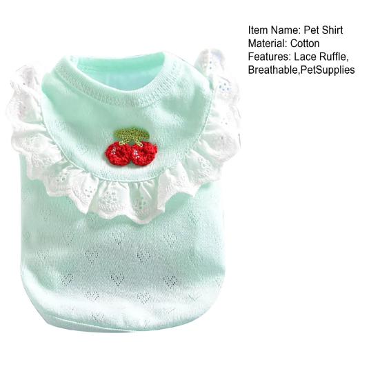 Pet Sleeveless Shirt Spring Summer Lace Ruffle Embroidery Cherry Small Breed Dogs Cats Clothes Breathable Pet Costume Outfit Apparel