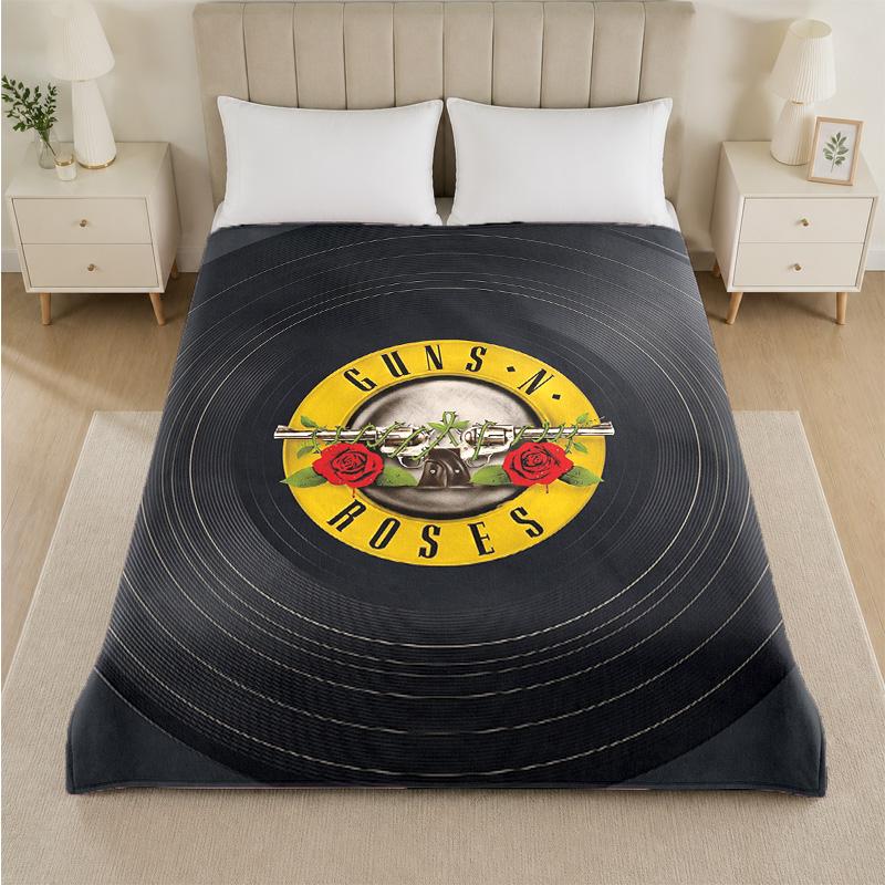 Guns N’ Roses Print Flannel Blanket Cozy Lightweight Plush Throw Blanket For Bed Sofa Household Use