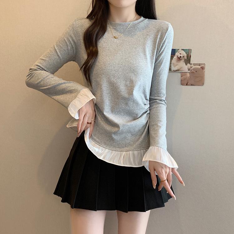 Plus Size Women s Patchwork Ruffle Long Sleeve Top XL