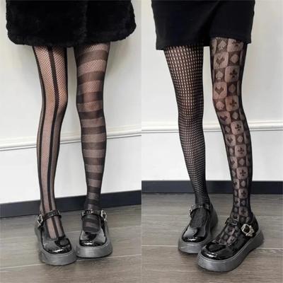 Gothic Lolita Jk Ab Asymmetrical Fishnet Tights Punk Women  Stockings Japanese Style Spicy Girls Sexy Mesh Pantyhose