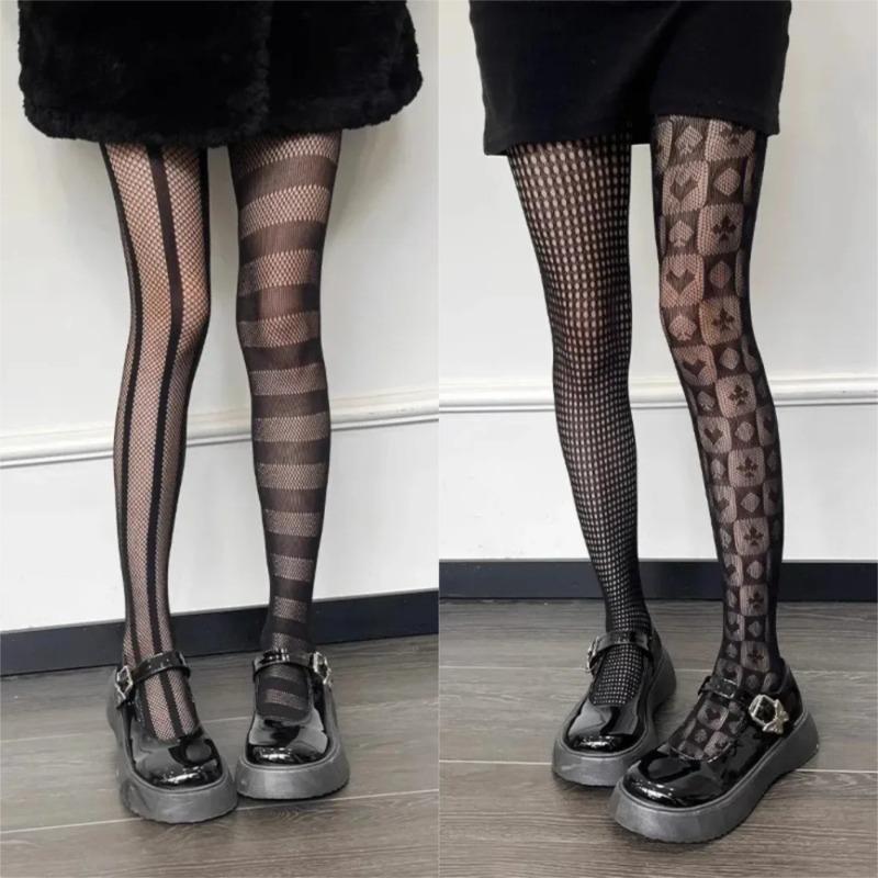 Gothic Lolita Jk Ab Asymmetrical Fishnet Tights Punk Women  Stockings Japanese Style Spicy Girls Sexy Mesh Pantyhose