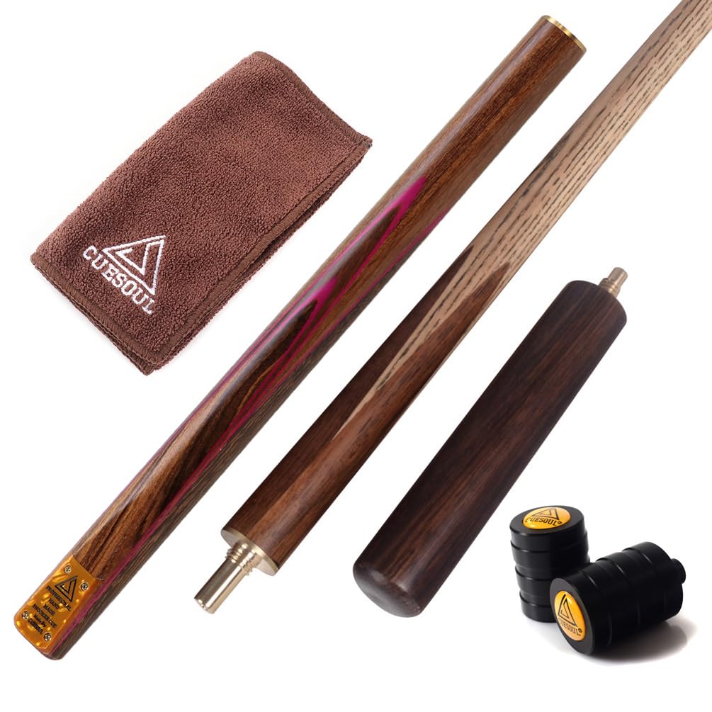 CUESOUL 57" Handcrafted 3/4 Jointed Snooker Cue + Mini Cue Butt Extension + Cue Towel + Joint Protector D302