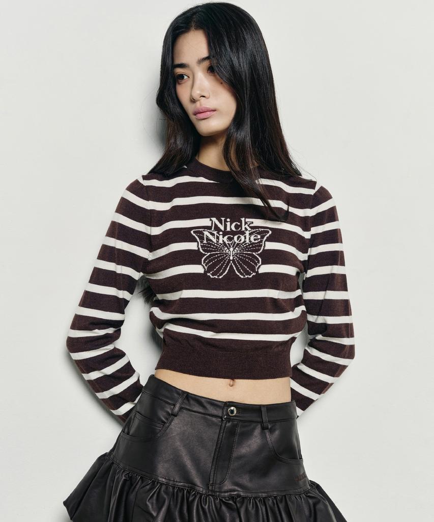 Nigaennikol Mini Butterfly Signature Stripe Knit_Brown