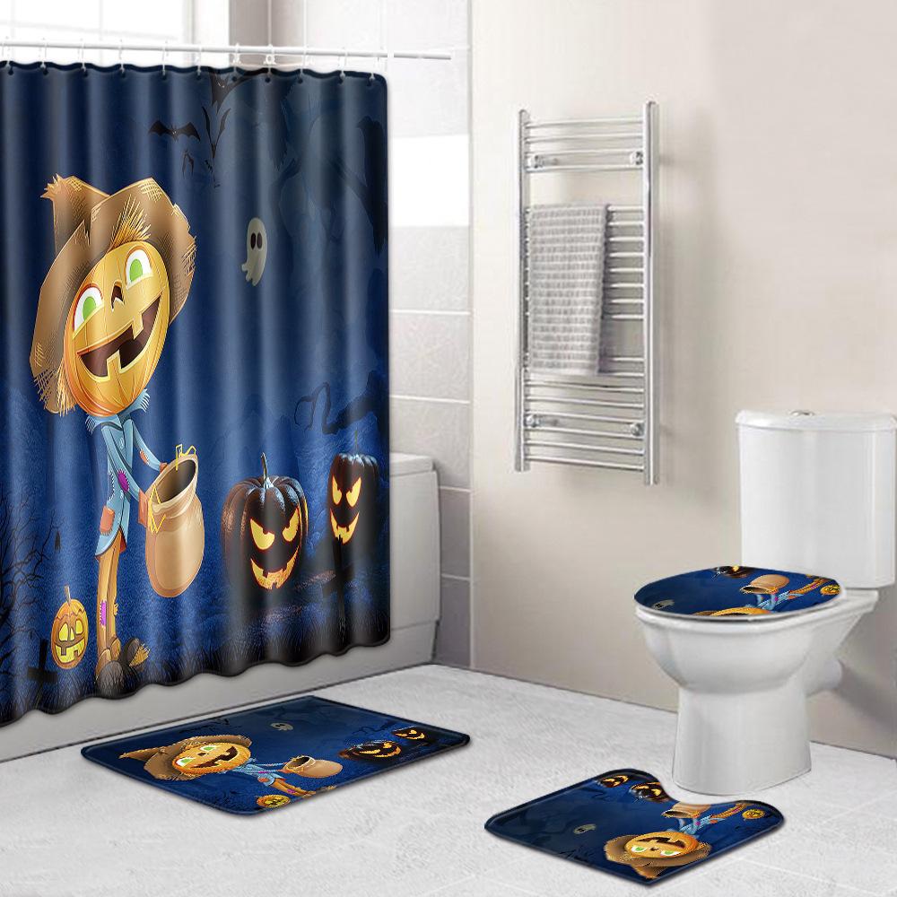 Halloween Shower Curtain Floor Mat Combination Four-Piece Household Door Mat Bedroom Non-Slip Carpet