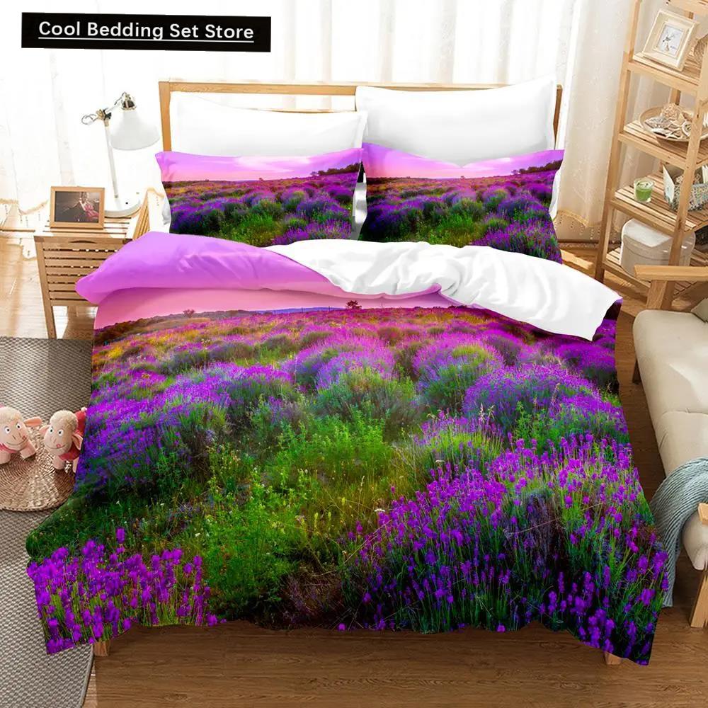 Comforter Natural Landscape Blue Sky Lawn Flower Double Queen King Size 2/3Pcs Polyester For Kids Teens Adults