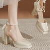 Little Mary Jane high heels thick heel champagne with skirt one-word buckle with new Chinese cheongsam bridesmaids sandals