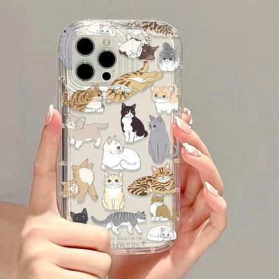 Cute Cat Phone Case For iPhone 13 Case iPhone 16 Pro 11 12 14 15 Pro Max 7 8 16 Plus XR XS X SE Clear Soft Funda Airbag Cover