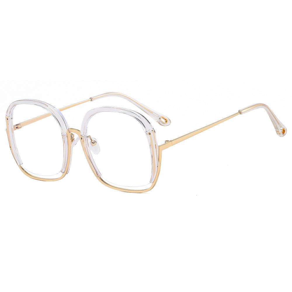 Personalized Round Large Frame Flat Mirror, Metal Anti-Blue Frame Glasses