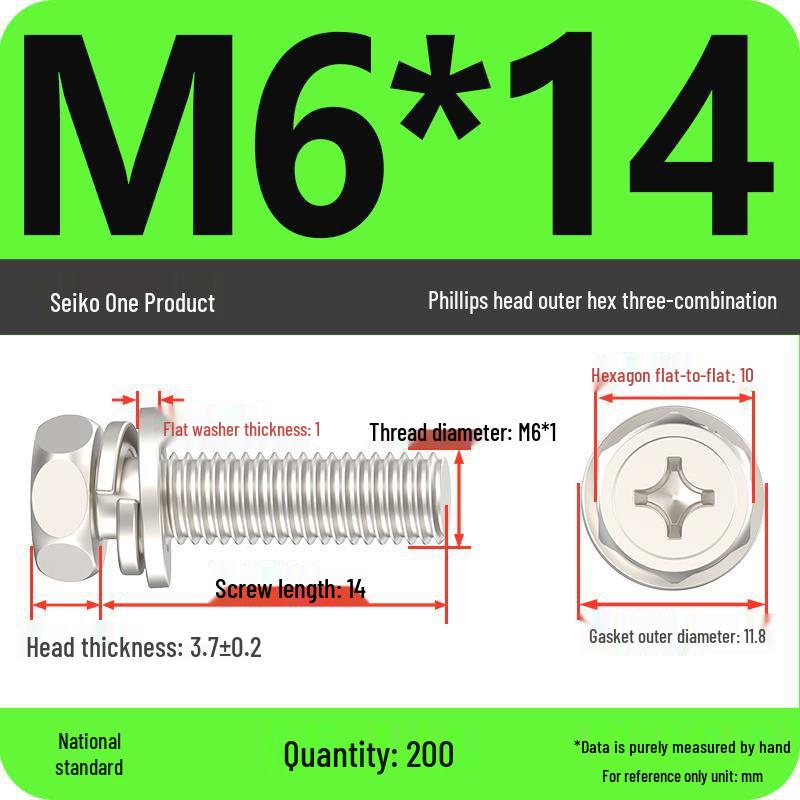 Hex Head Combo Screw Bolt with Washer and Spring Washer