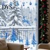 Blue Christmas Theme Party Supplies Watercolor Window Sticker, Non Adhesive Elk Snowflake Tree Removable PVC Holiday Decorations Wall Decal,