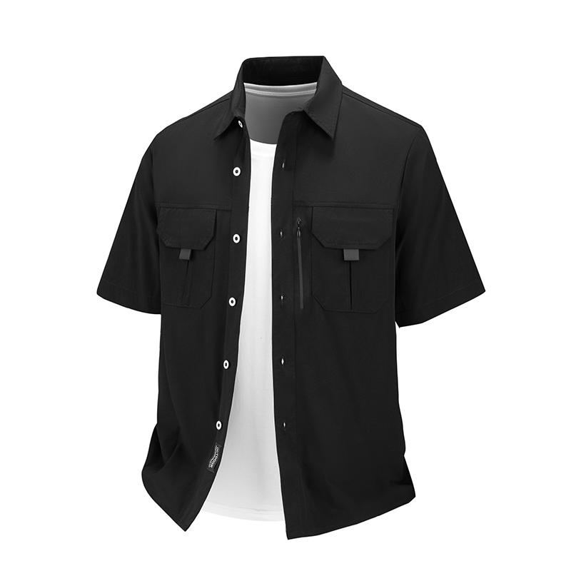 Cardigan Camicia da Uomo Traspirante in Seta Ghiacciata a Maniche Corte, Casual e Versatile, Camicia da Lavoro Multitasche per Esterno