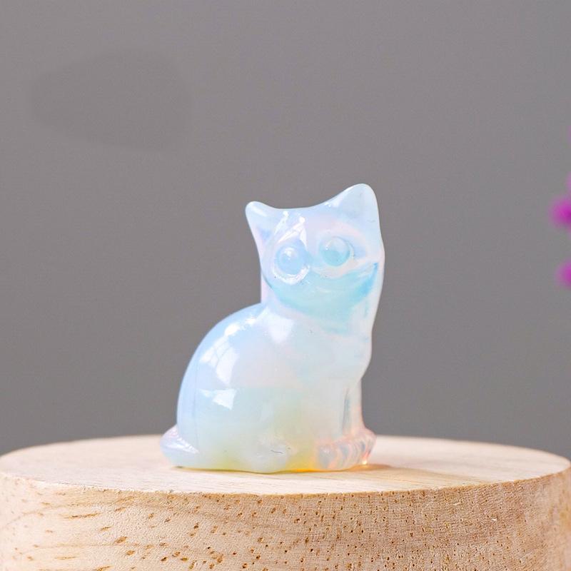 Animal Crystal Crafts Animal Natural Stone Statue Various Crystal Carvings Cat Crystal Wealth Cat