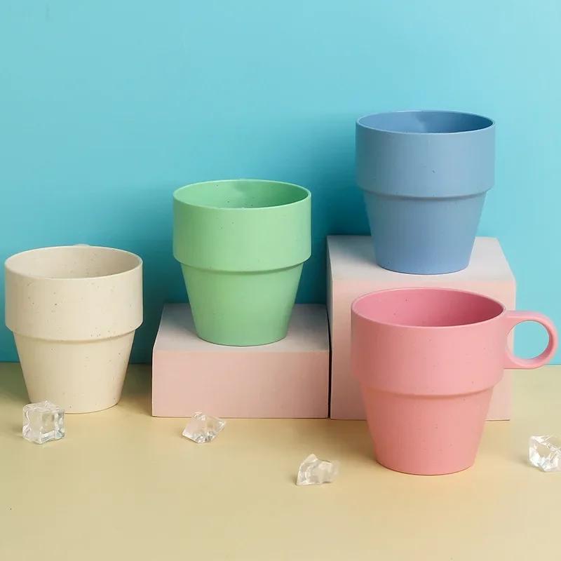 Kubek na wodę ze słomy pszenicznej, kubek z uchwytem antypoślizgowym, kubek izolowany z tworzywa sztucznego, prosty kubek plastikowy