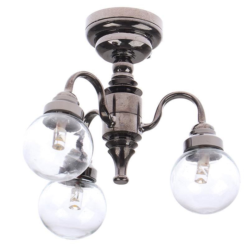 1:12 Dollhouse Mini 3 Arm Ceiling Lamp Chandelier Led Lamp Wall Light Decor Toy