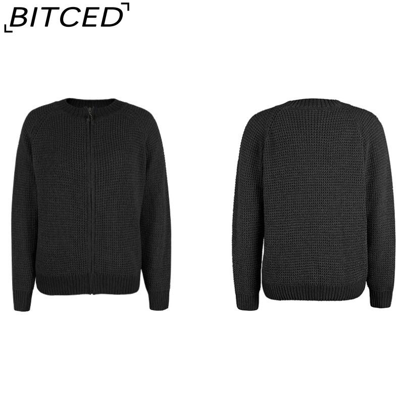 BITCED Autumn/Winter Women's Solid Colour Zip-Up O-Neck Knitted Cardigan