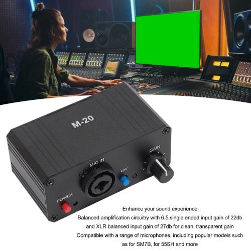 High-Gain Microphone Preamp with 48V Phantom Power, 27dB XLR Output, and 6.5mm Single-Ended Input with 22dB Gain, for Dynamic and Condenser Microphone