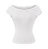 Boat collar short-sleeved T-shirt summer new female American Spice Girl style solid color slim-fitting and thin short bottomed shirt top