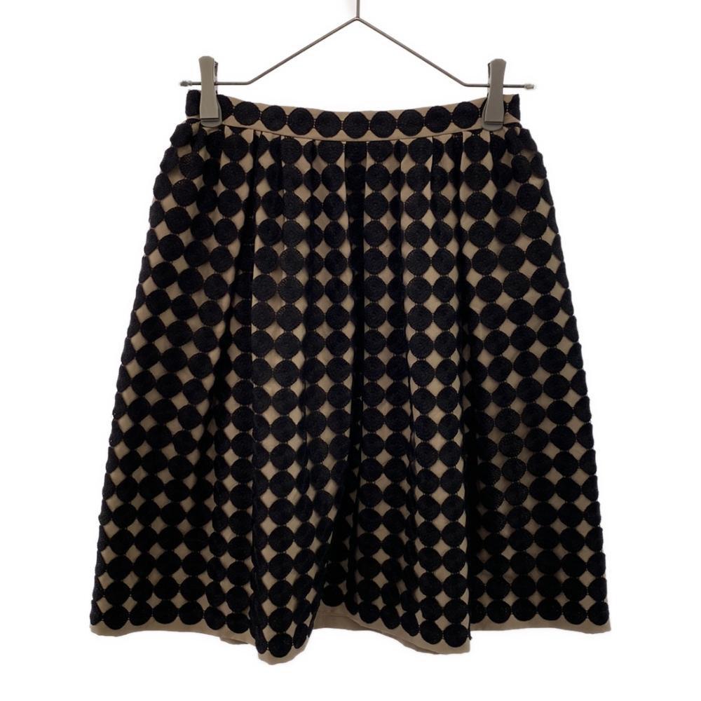 

PAULE KA Dot embroidery Midi length flare skirt 36 Beige x black Side zip Women Used
