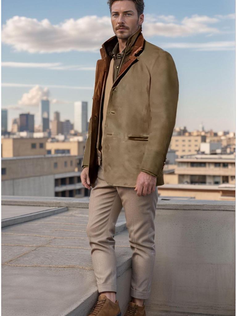 Men's Retro Patchwork Color Block Lapel Jacket - Spring/Autumn Fashion