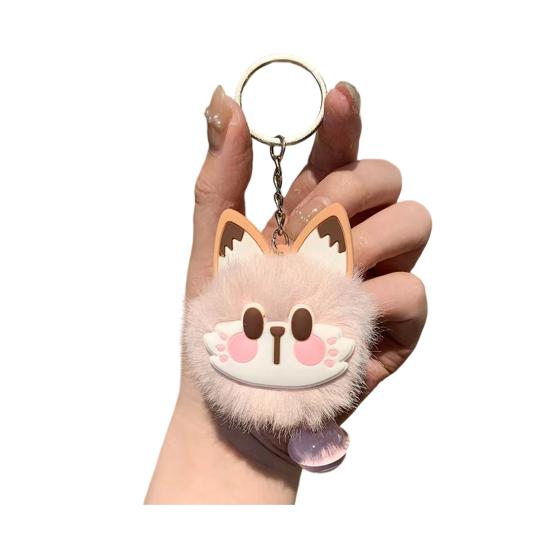 Sleutelhanger Hanger met Bel Bont Vos Gezicht Roze Pootafdrukken Zacht Pluche Sleutelhanger Tassen Rugzakken Decoratieve Accessoires