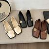 Spring and Autumn New Metal Buckle Square Head Flat Sole Single Shoes Fashion Flat Heel Soft Sole Shallow Mouth Small Leather Shoes Women's Shoes