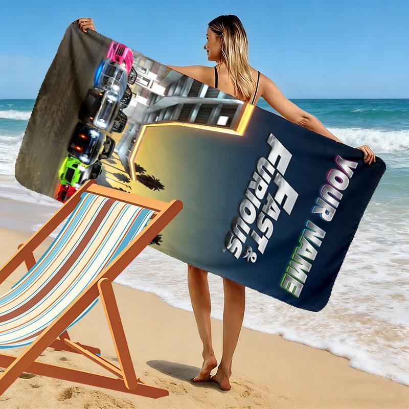 Name Custom Fast Furious Print Beach Towel, Large Soft Quick Dry Towel for Beach Camping Swimming