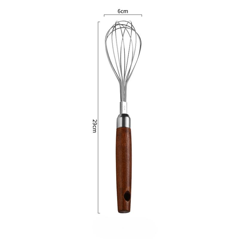 Thickened and Densified 304 Stainless Steel Wooden Handle Egg Beater A Hand-baking Tool for Flour and Cream