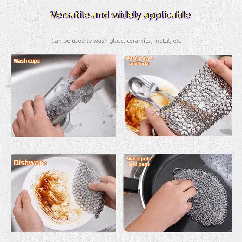 Reusable Kitchen Rust Remover Cleaning Brush Stainless Steel Scrubber Washing Net For Home Cookware Daily Cleaning Use