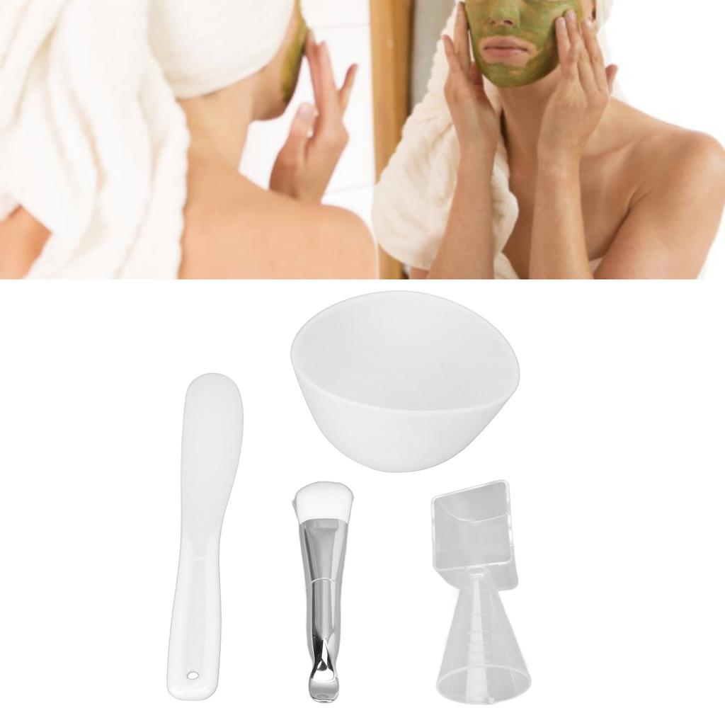 Face Mask Mixing Bowl Set Silicone Bowl Brushes Spatula Measuring Cup DIY Facial Grooming Mask Set Silver