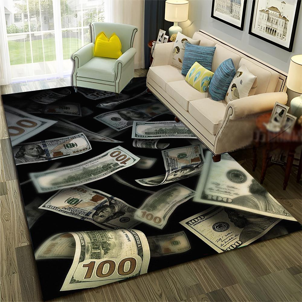 Bohatý Vzor Euro Dolar Peníze 3D Koberec pro Domácí Obývací Pokoj Ložnici Pohovku Dekorace, Dětský Koberec Protiskluzová Podložka na Podlahu