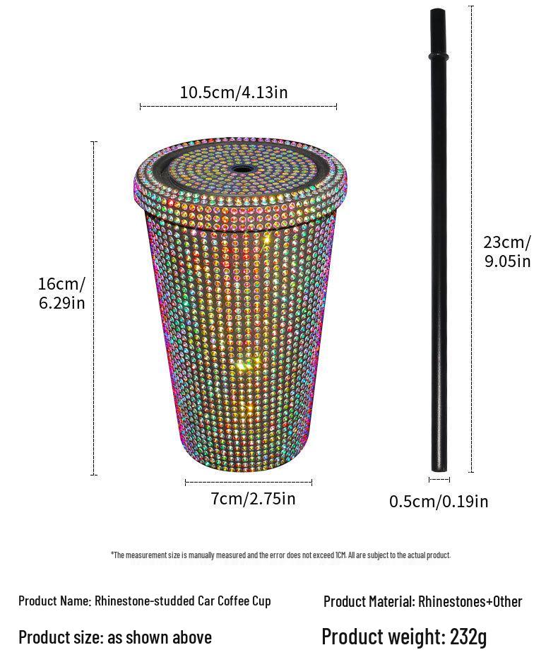 Cană nouă de băut la modă cu strasuri strălucitoare, cu capac și pai, 550ml