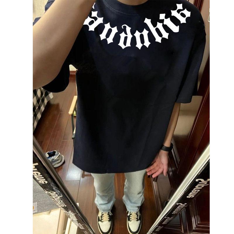 Unisex Fluorescent Green Cotton Letter Print T-Shirt, 190g Heavyweight, Short Sleeve - Men’s and Women’s Casual Top