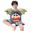 Summer Cartoon Print Boys' Pajama Set - Two-Piece, Short Sleeve, Round Neck, Lightweight, Medium & Large Sizes