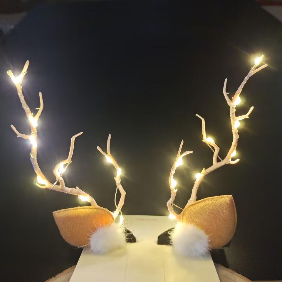 Glowing Reindeer Berry Antler Headband for Christmas & Halloween Parties
