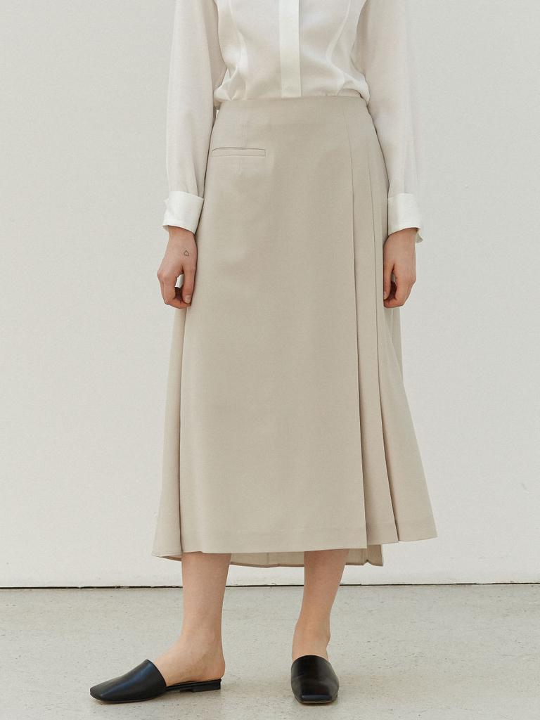 Peulloumeon Pleated Wrap Wool Skirt_Sand Beige