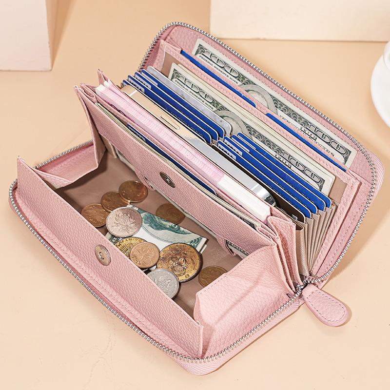 Customized leather long wallet women's high-end zipper women's clutch bag long large-capacity coin bag women