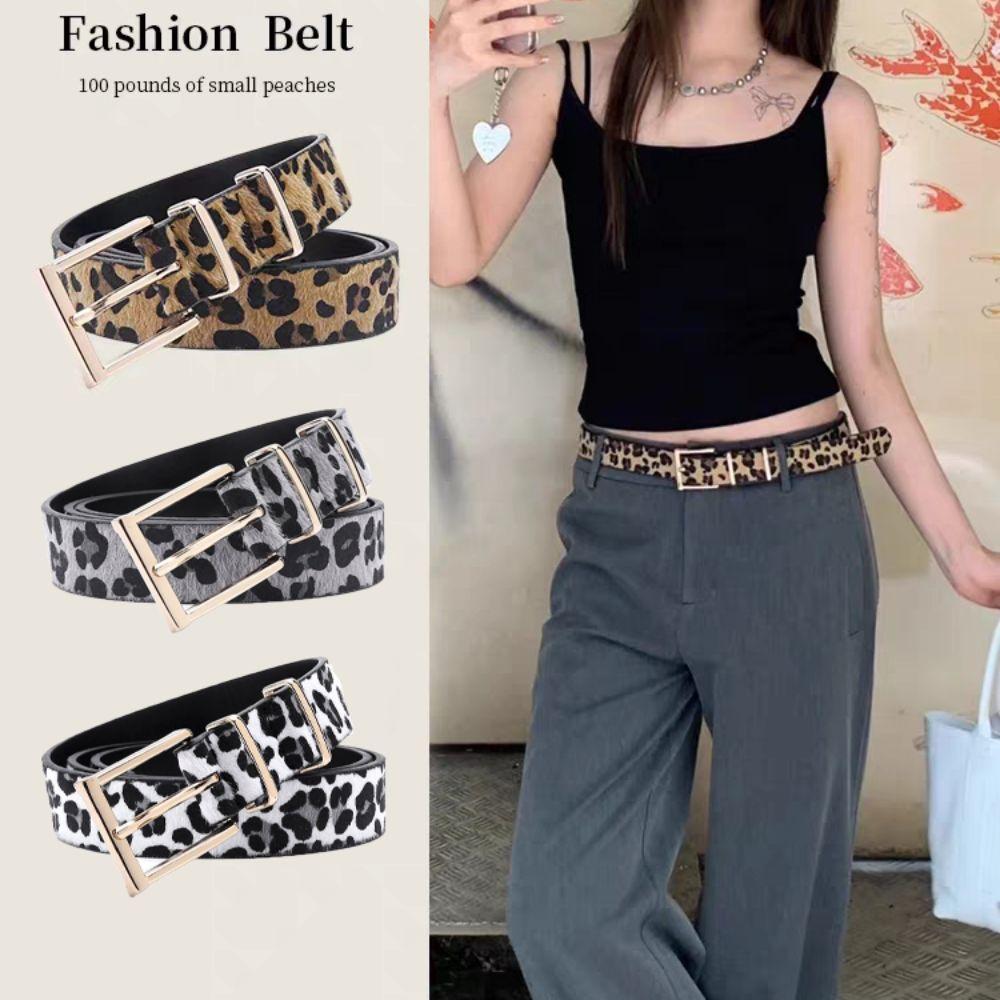 Metal Buckle Leopard Print Belt Y2K Punk Waistband Fashion PU Leather Waist Belt Female/Girls