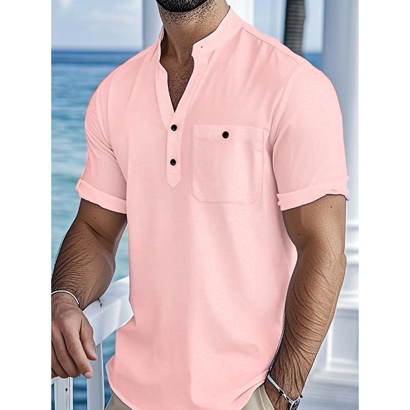Herren Kurzarm T-Shirt Retro Atmungsaktiv und Leicht Herren Baumwolle und Leinen Tang Kleidung