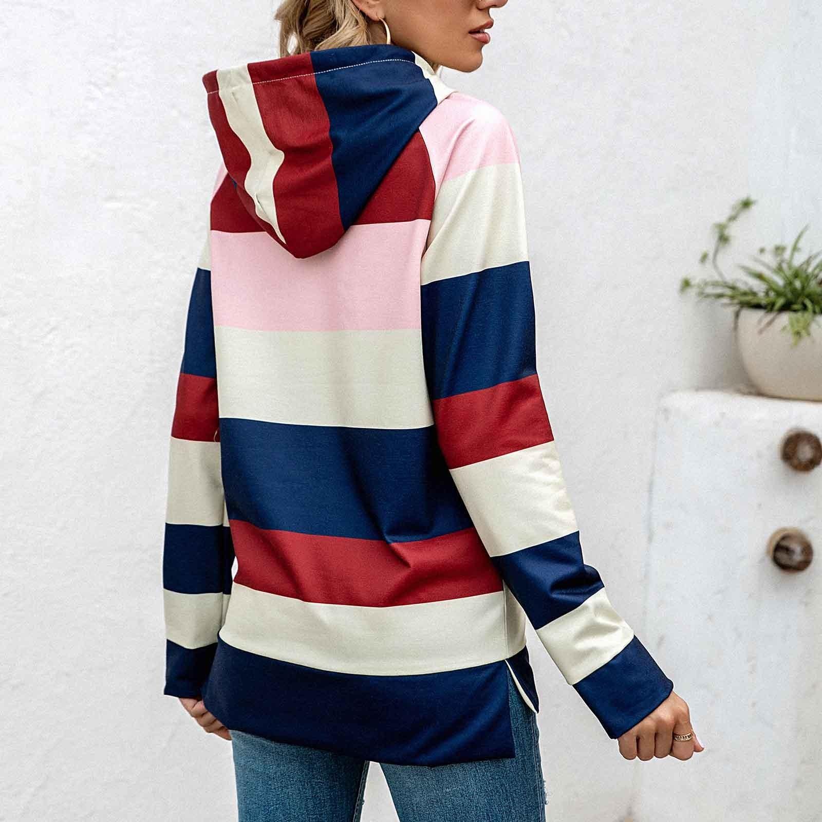 Женская мода в полоску с принтом на шнурке и капюшоном с длинными рукавами — фото 5