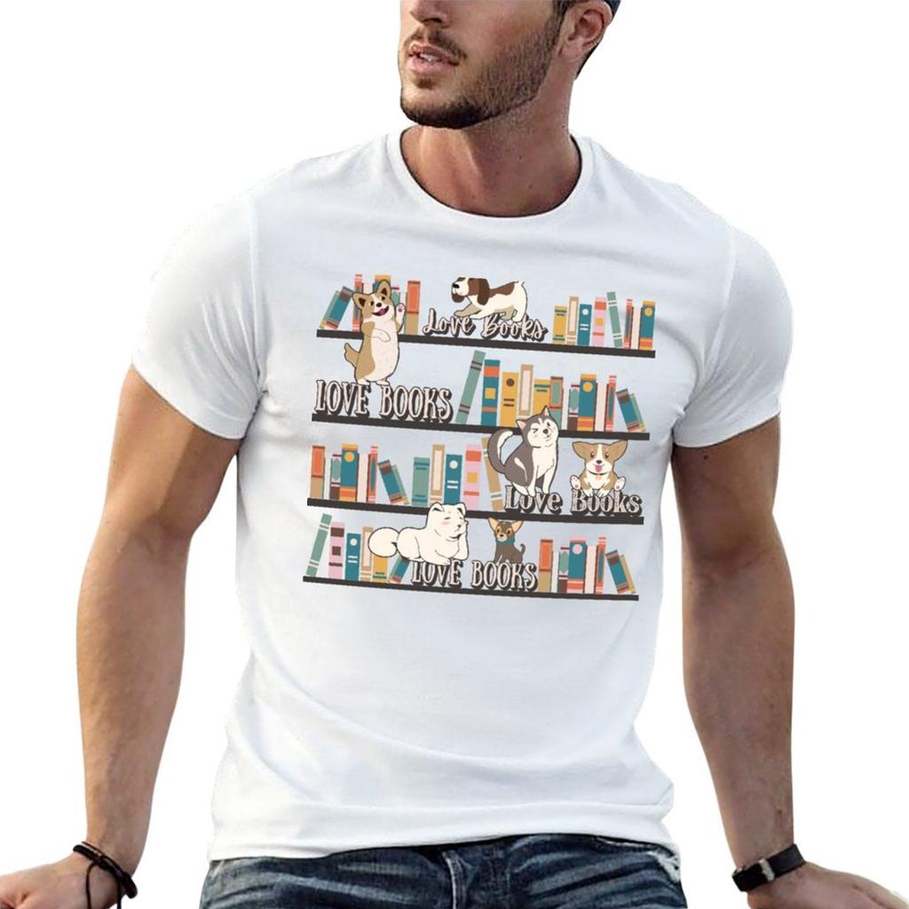 Love Books And Dogs Fun Book Lover Design For Eager Readers And Dog Lovers Tshirt T Shirts For Unisex Cotton Tshirt