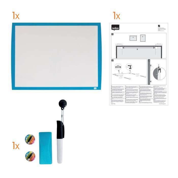 Tableau blanc magnétique - nobo - 585 x 430 mm - cadre bleu - accessoires inclus - décoration murale