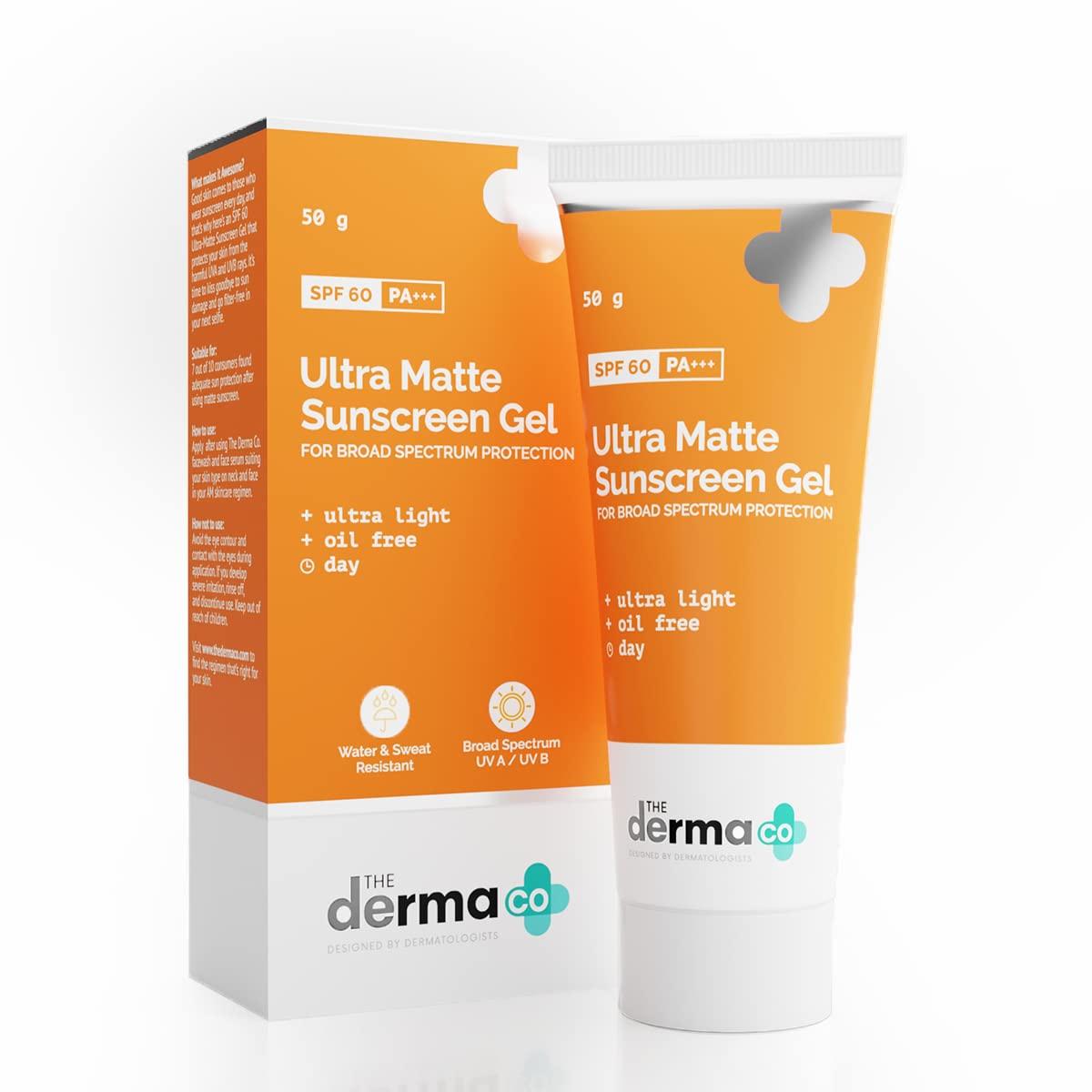 

The Derma Co Ultra Matte Sunscreen Gel SPF 60 For All Skin Types Lightweight Oil-Free 50 g