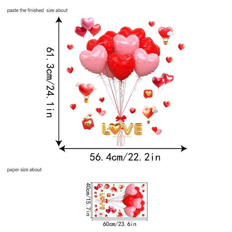 Romantic Love Valentine'S Day Sweetheart Balloon Stickers Window Stickers Convenience Store Glass Decor Electrostatic Stickers