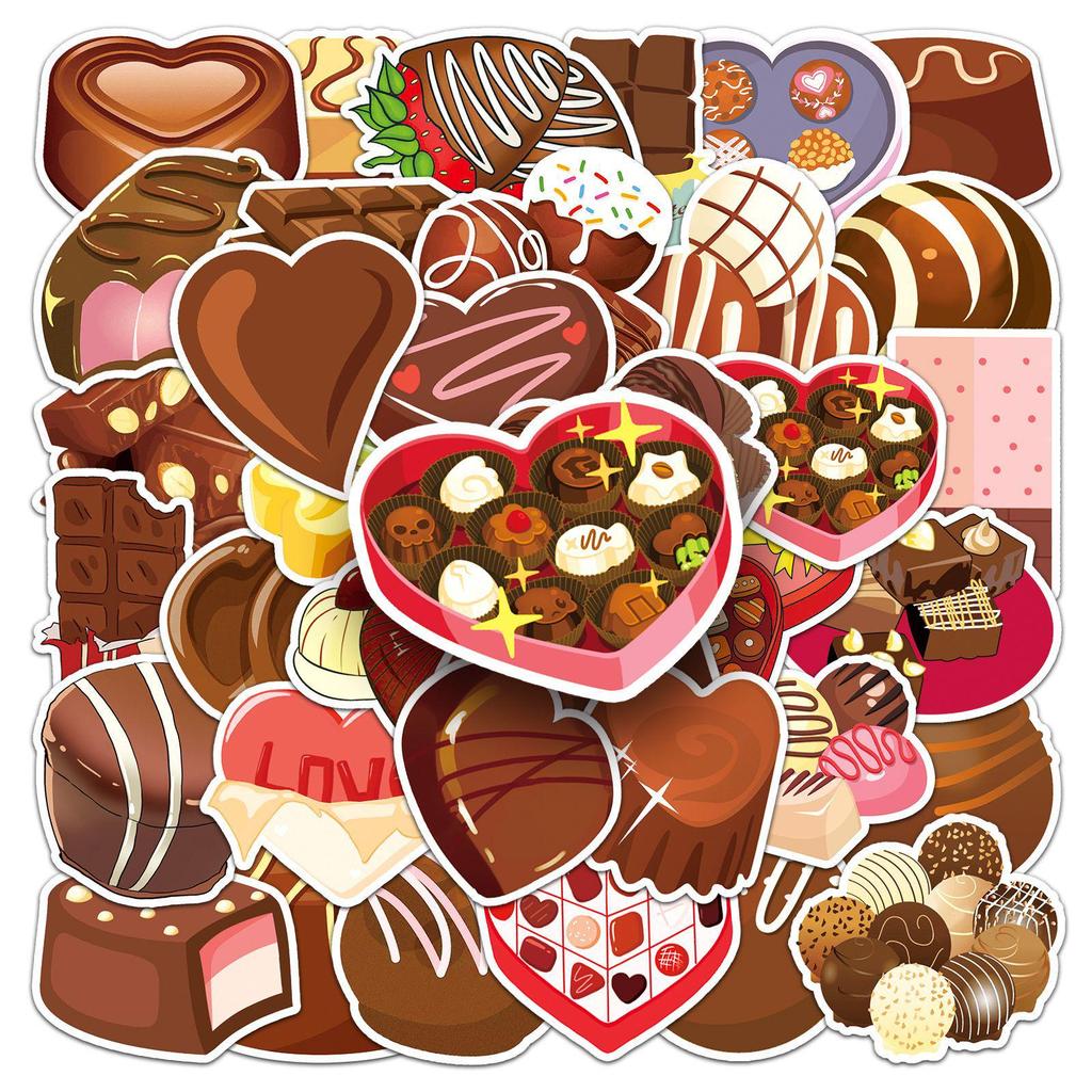 50 Cartoon Chocolate Stickers: Cute, Waterproof Graffiti for Children's Diaries, Suitcases, and Phone Cases