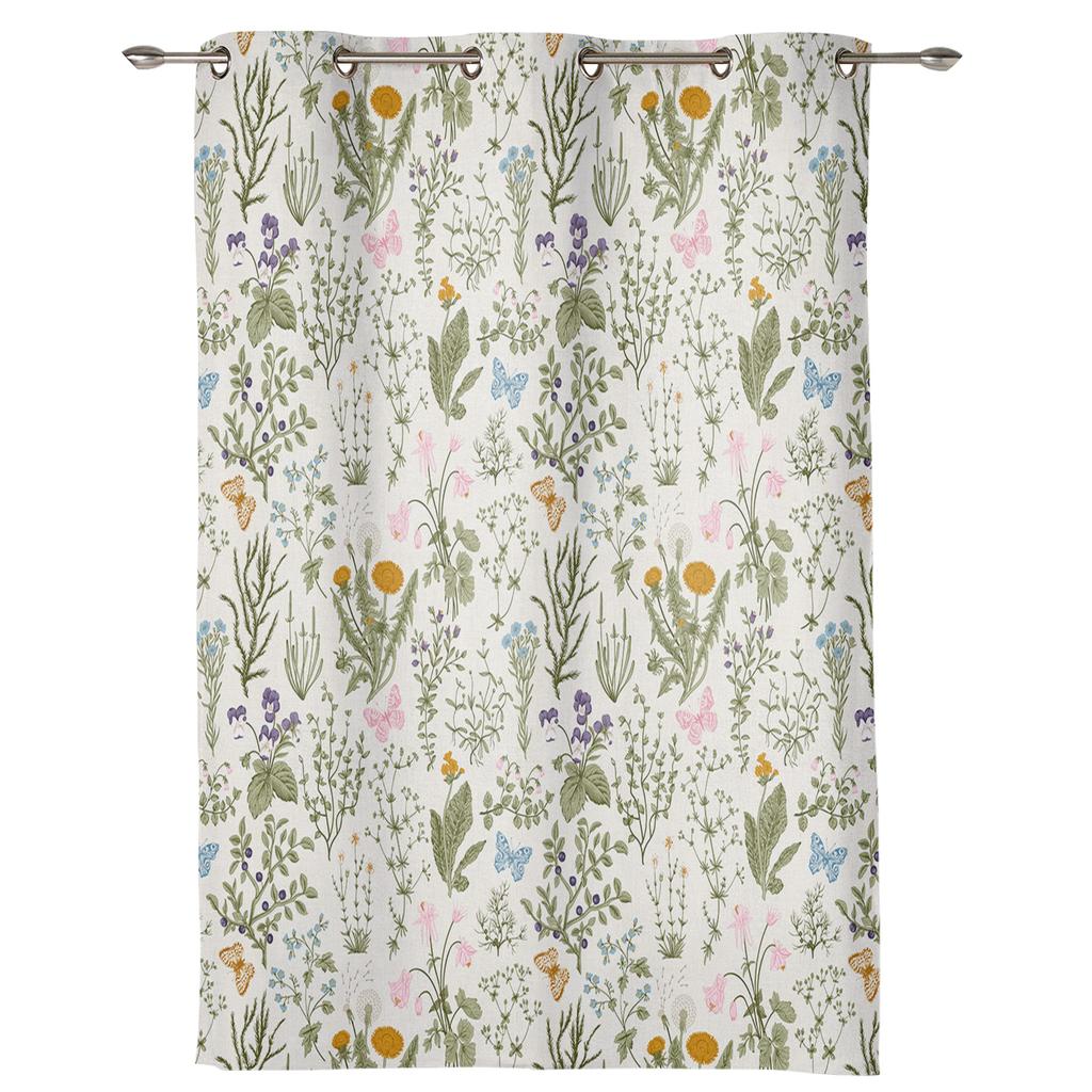 Vintage Herbaceous Floral Texture Curtains for Living Room Bedroom Study Decor Curtain Modern Kitchen Window Curtains